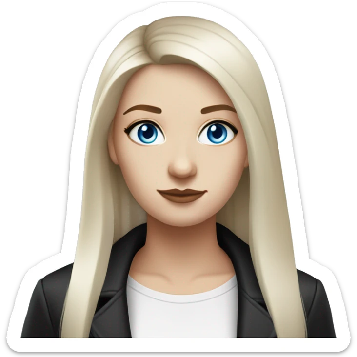 Slavic woman with blue eyes, fair skin, straight gradient medium length hair, goth eyes makeup, dressed in white T-shirt and office black jacket. sticker