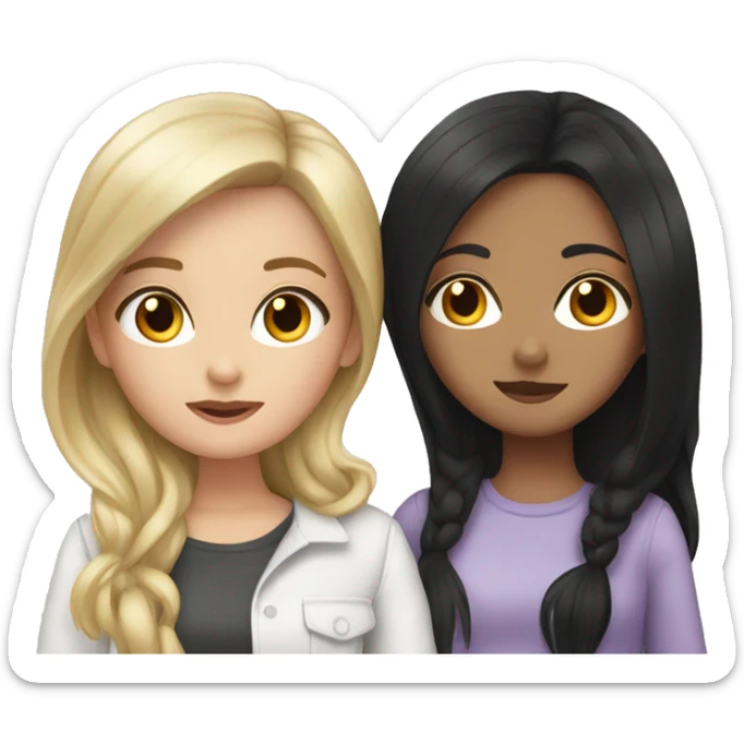 two girls white girls with black hair kissing  sticker