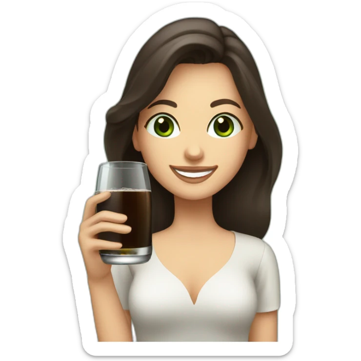 brunette woman holding fernet branca glass smiling green eyes sticker
