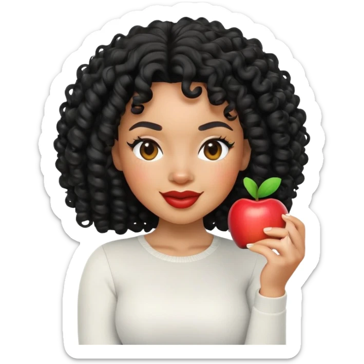 light skin Black woman with black curly hair, winking, 3D Apple Memoji style sticker