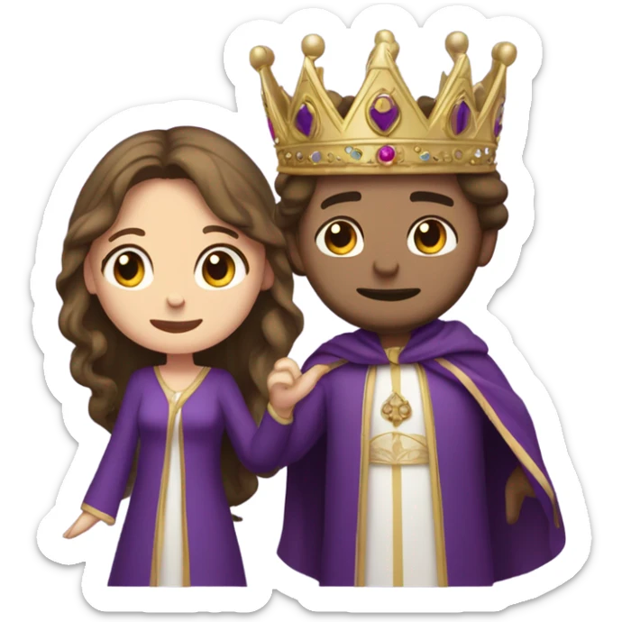 Caucasian long  brunette woman wearing formal royal purple robes and a crown who is pouring her heart out to the man she adores  sticker