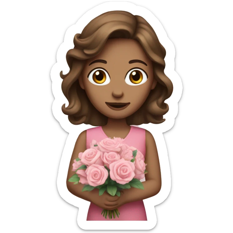 woman with blue eyes brown hair and pink bouquet in the hand sticker
