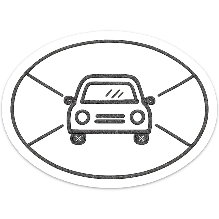 simple icon of a car with highlighted field of view, ego spatial sense for driving, hand drawn style sticker