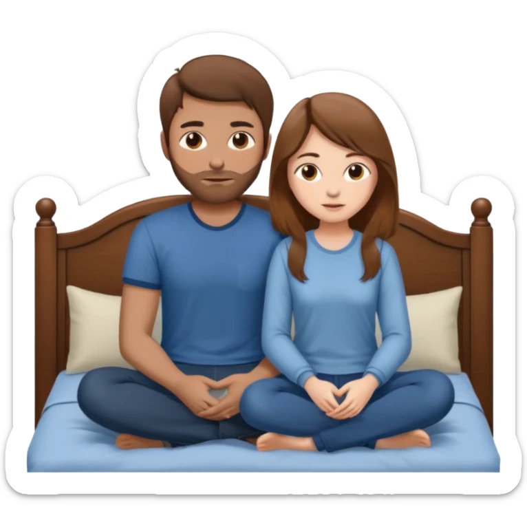 A brown-haired girl and a brown-haired man. They are both on a bed. The girl is sitting on the man.she is sitting on a man sticker