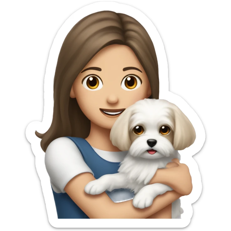 Maltese lapdog female in the arms of a young brunette girl sticker