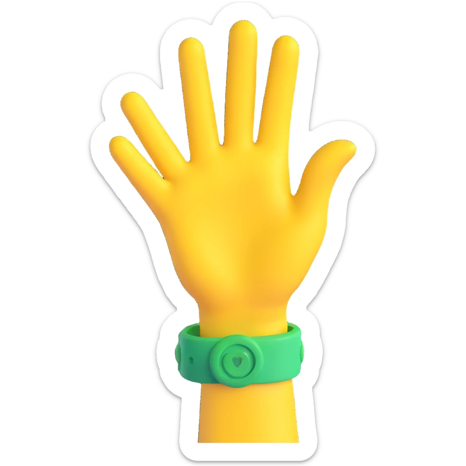 yellow hand making the 'OK' gesture with a green bracelet, 3D emoji style sticker
