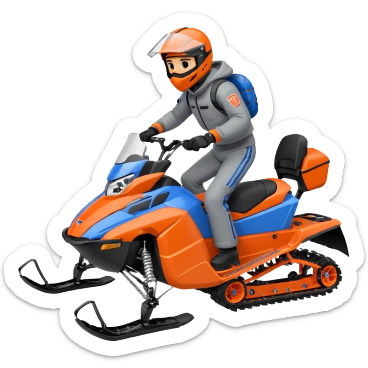 red Lynx brand snowmoble wheelies. driver with gray clothes and black/orange / blue helmet sticker