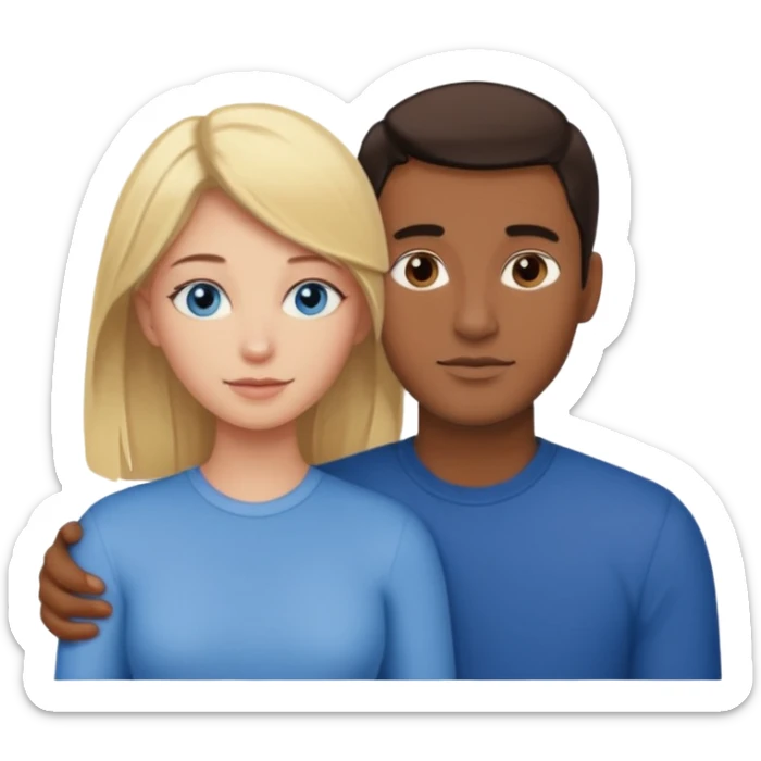 blonde hair blue eyes woman embracing a taller man who has brown skin and dark hair more like the first one sticker