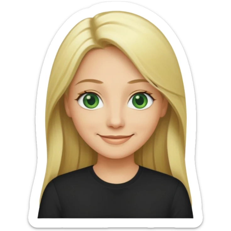 40 yr old long blonde straight hair green eyes black shirt smiling sticker