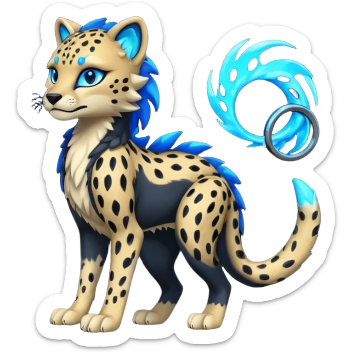 Obsidian-black fur body with neon-glowing-blue ring-markings Grem2-Gremz-Cheetah-Sergal-fusion, full body  sticker