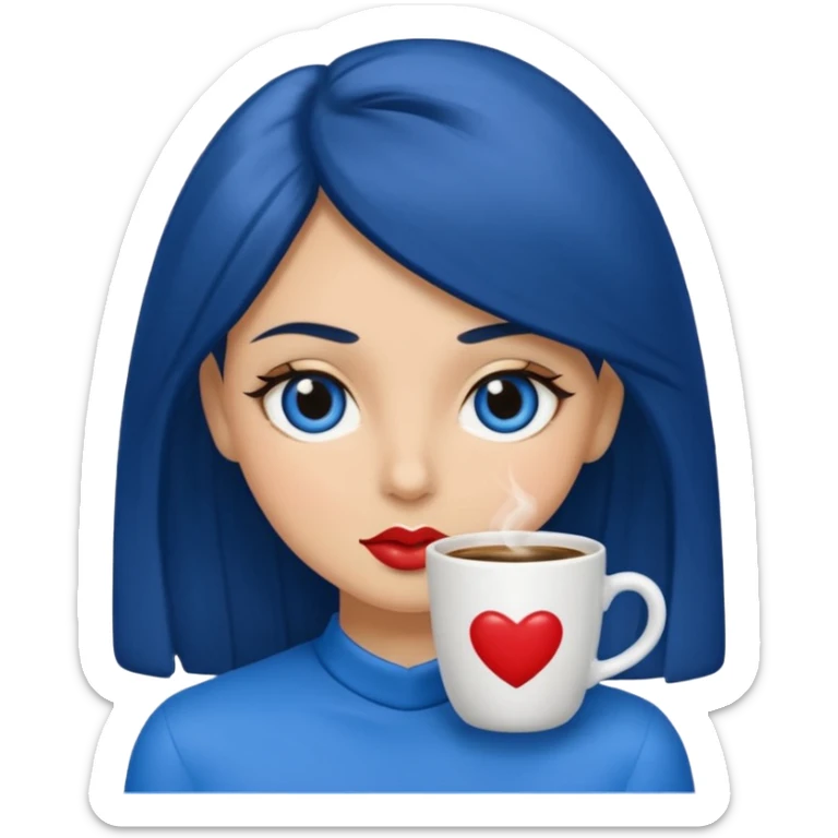 Memoji piel morena ojos cafés cabello largo color azul tirando besos sticker