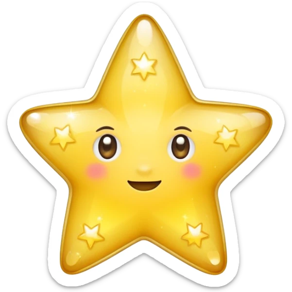Generate a high-quality 3D cartoon-style emoji of a yellow sparkling star, glittering and shining effect, smooth gradient colors, rounded and cute appearance, no human faces, simple white background, high-resolution.

 sticker