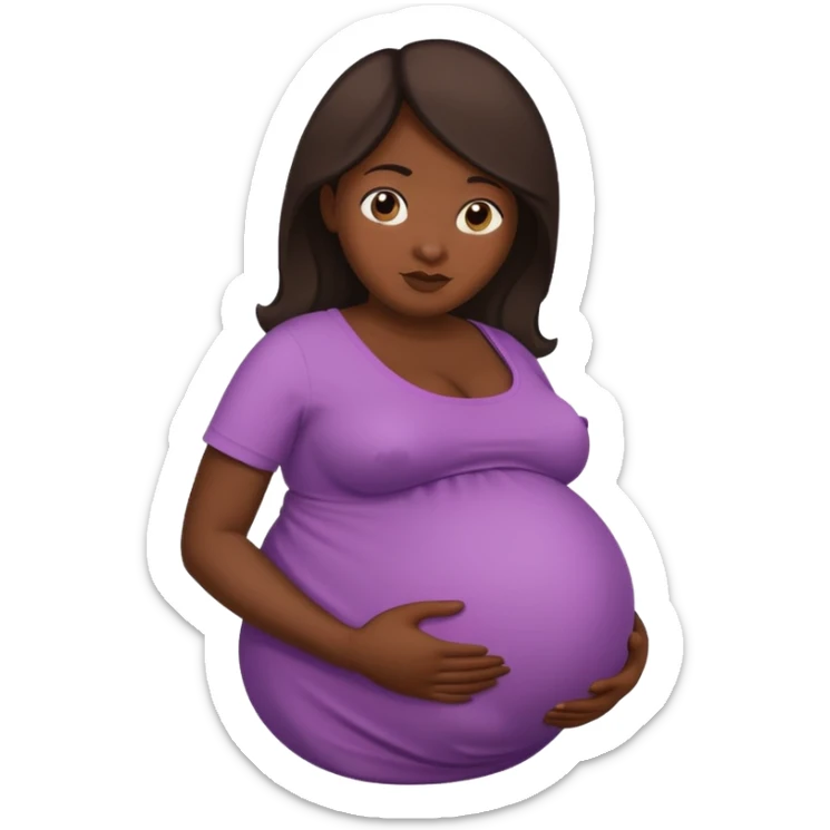 very heavily pregnant overdue woman with unnaturally very large belly sticker