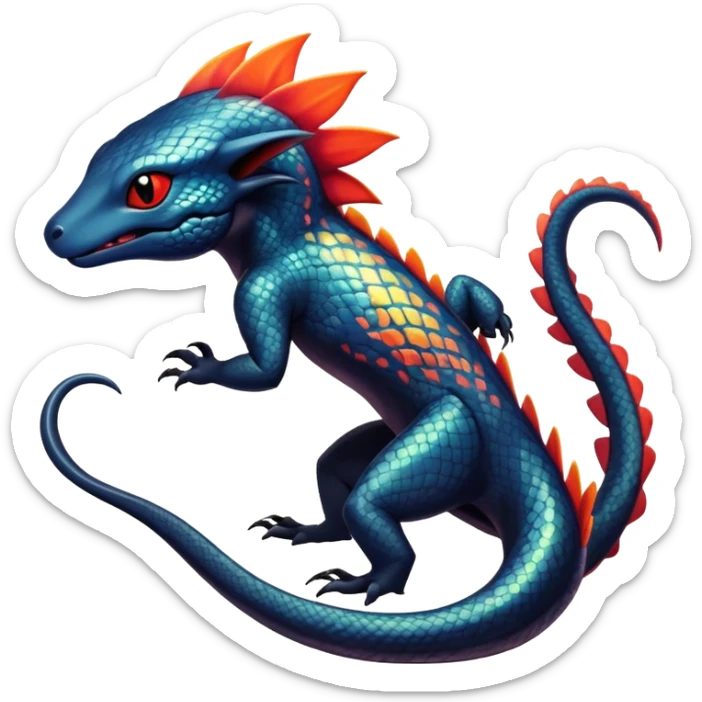 Colorful Dark Shiny Exotic Salandit-Quilava-Fakémon-hybrid-creature (full body)  sticker