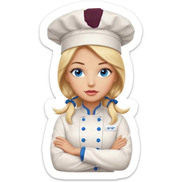 Beautiful, sexy,  long blonde hair, blue eyed, full lips female chefarms folded  sticker