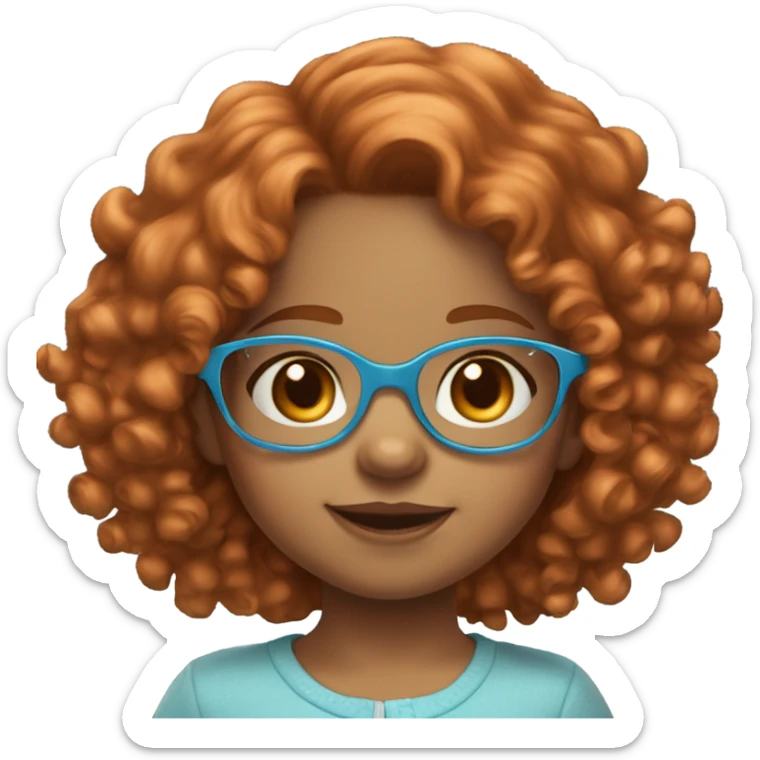 6 year old little girl light skin hazel eyes wearing light blue glasses with medium length curly red hair sticker