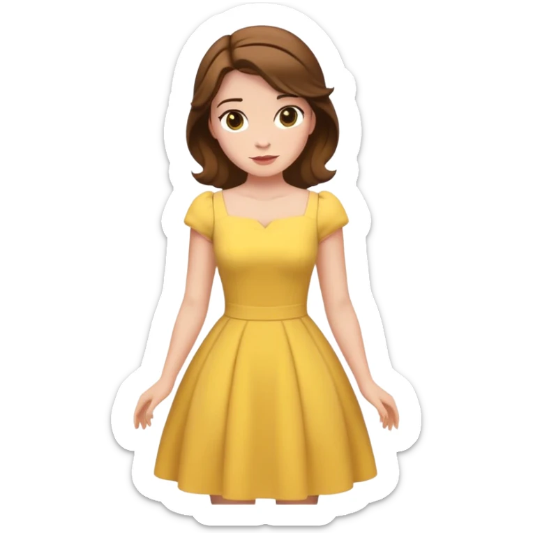 Belle from hips up, yellow dress, brown hair, minimal style, larger size sticker