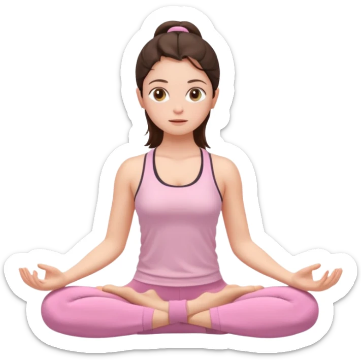 white brunette girl in light pink workout clothes with hazel eyes meditating sticker