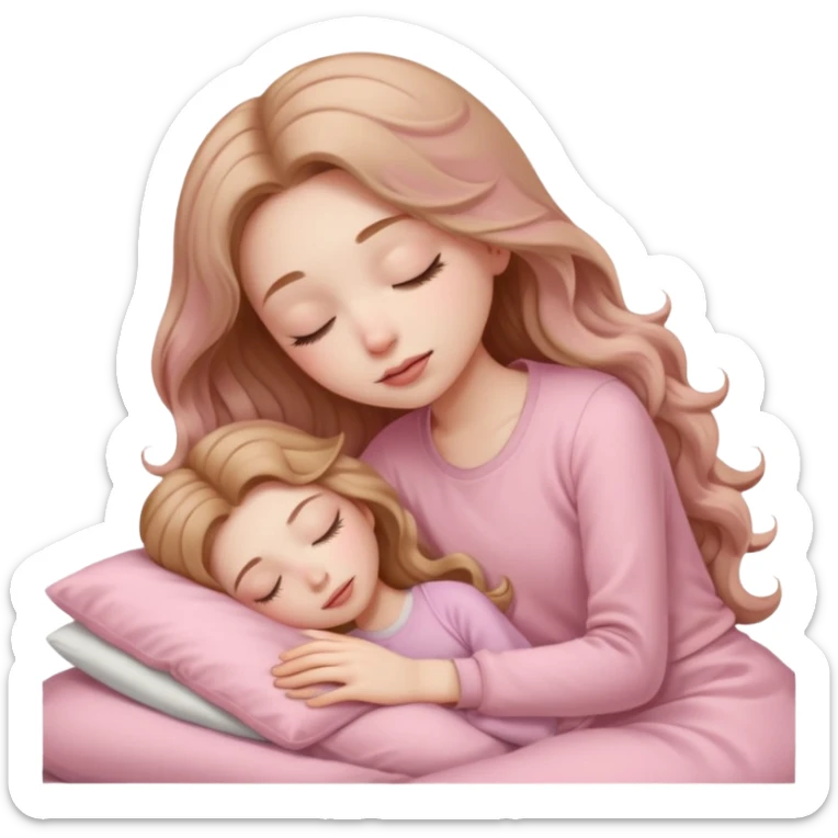 girl with pale skin and long wavy light brown hair in light pink clothes sleeping alone sticker