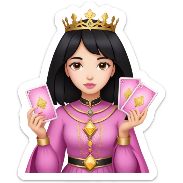 black hair girl with pink pink tarot gold cards sticker
