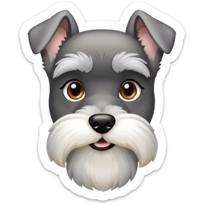 Cinematic Noble Miniature Schnauzer Portrait Emoji, Standing with a proud and stately demeanor, showcasing a sharply defined, salt-and-pepper fur with distinguished eyebrows and a confident, alert expression, simplified yet exquisitely detailed, glowing with a refined, dignified radiance, high shine, exuding intelligence and classic noble charm, soft glowing outline, capturing the essence of a noble Miniature Schnauzer that commands attention with effortless style! sticker
