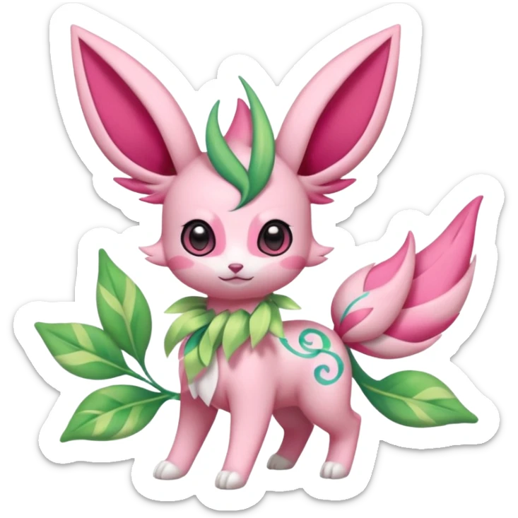 Rosy floral romantic cute kawaii Sylveon-Celebi-Leafeon-Pokémon-Digimon-Fakémon-hybrid-fusion-creature sticker