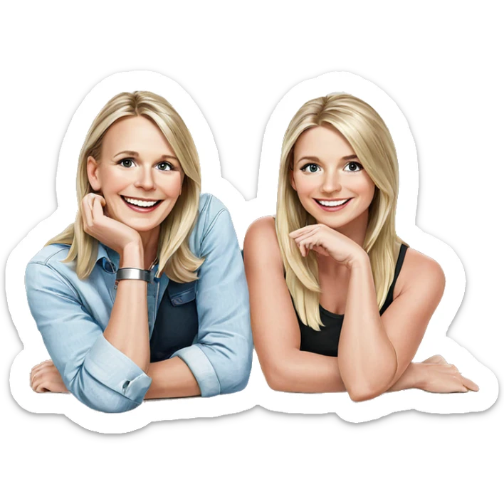 blonde girls smiling on cover sticker
