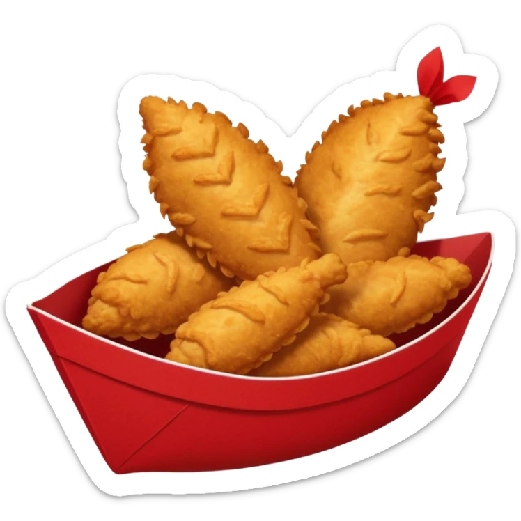 5 breaded chicken tenders of varying sizes and shapes in a red paper food boat sticker