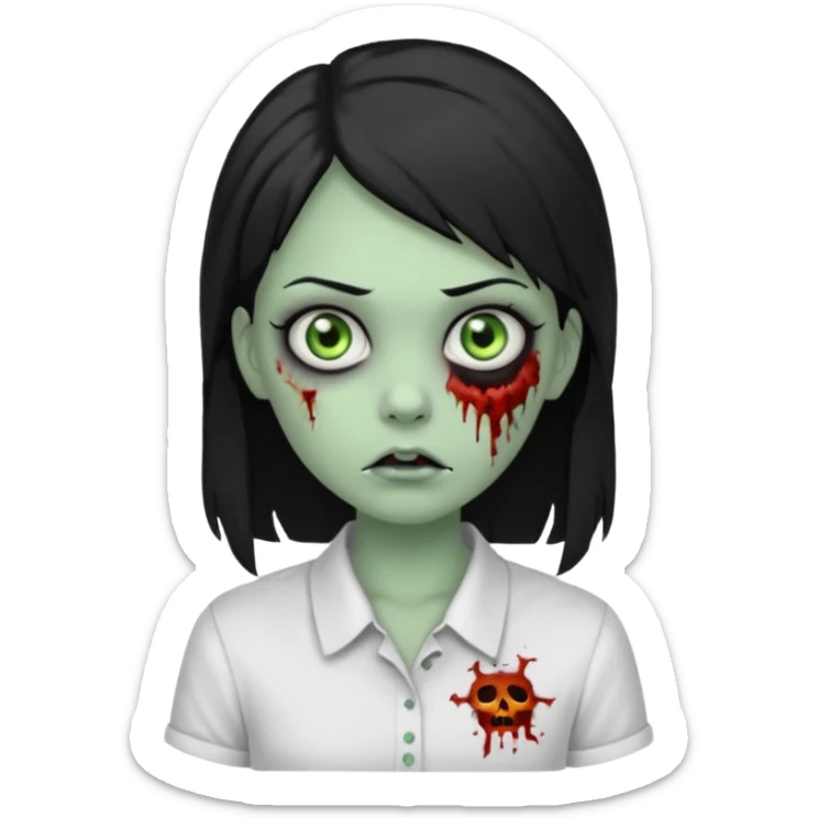 zombie girl with white shirt but similar to this with green skin black hair long sticker