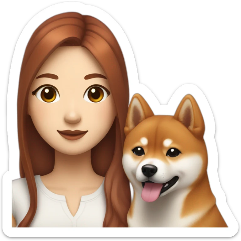A pretty Shiba and a large white Hokkaido accompanied by their mistress, a woman with curly auburn hair. sticker
