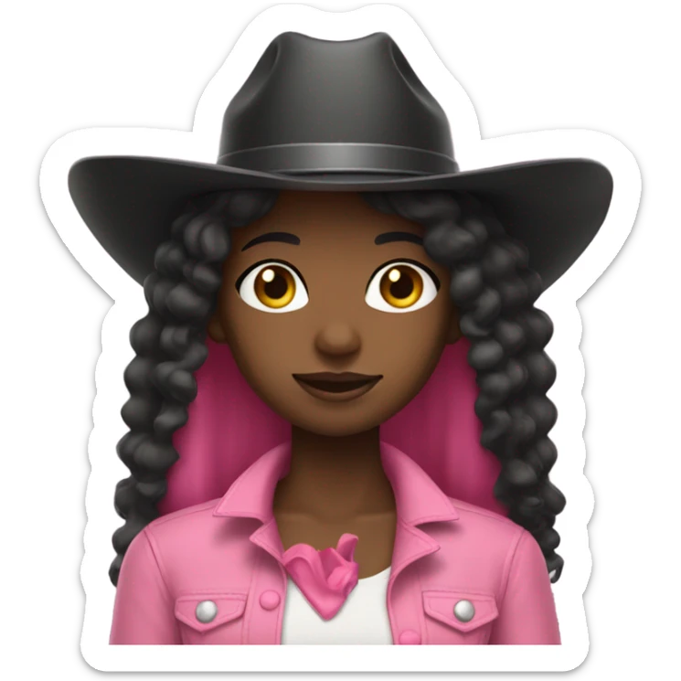 Black girl with long hair wearing a pink cowboy hat  sticker