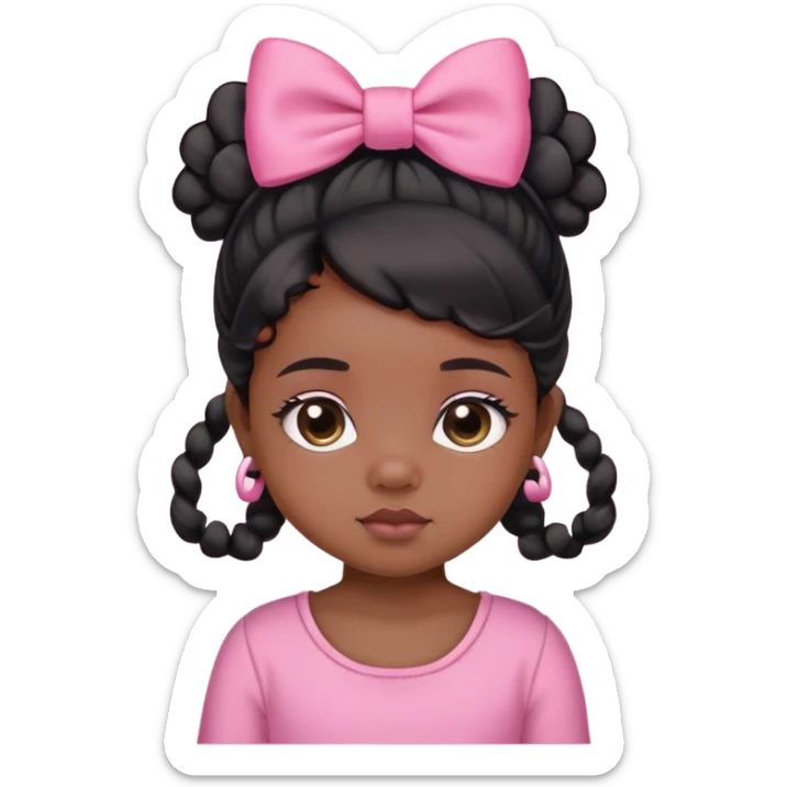Dusky skin girl medium baby hair black with a bow on her hair and cute clothes in pink sticker