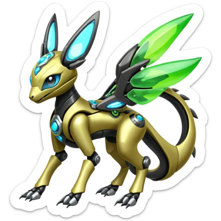  Exotic Organic Mechanical Futuristic Cyborg-Cyber-Meloetta-Zygarde-Zeraora-Protogen-Palkia-hybrid-fusion-Fakémon-creature, full body sticker