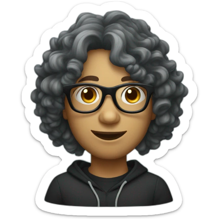 Portuguese man with glasses, wavy hair, wearing a black hoodie sticker