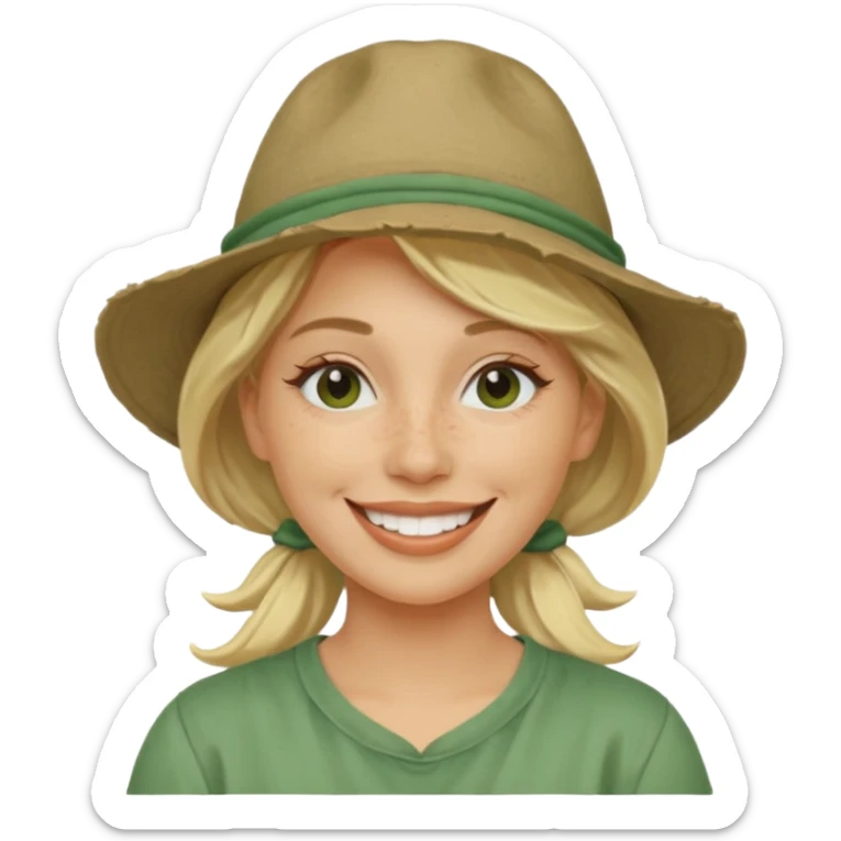 messy green full face clay mask and tourist hat blond woman  smiling and clay mask on full face sticker