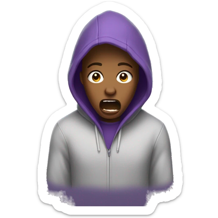 Brown person wearing a hoodie purple screaming sticker
