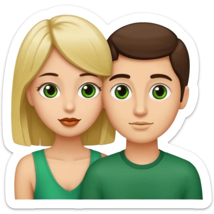 Que sea una pareja el chico de ojos verdes Guero pelo color café con una chica pelo corto lacio morena que se den un beso  sticker