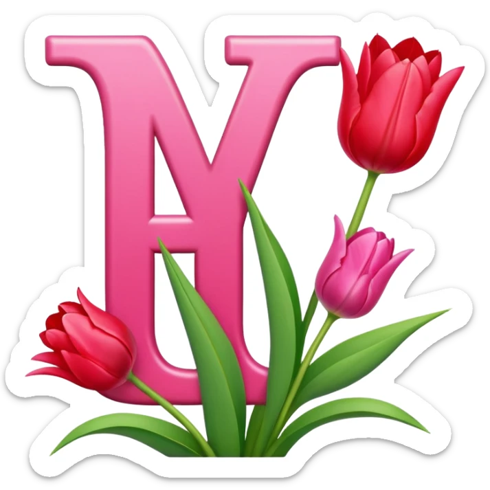 Create a letter П in pink and red and have a couple of tulips on it. sticker