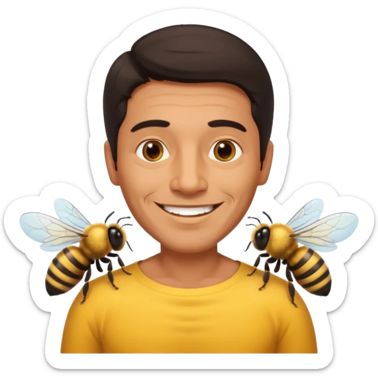 cabeza de señor mexicano, viejo, agregale un cuerpo de abeja, el pelo del señor hazlo oscuro sticker