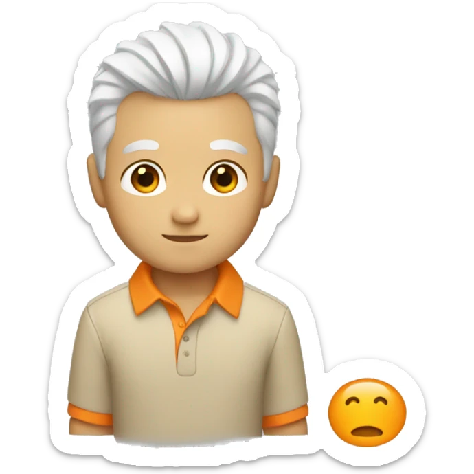 boy with white hair and beige skin and orange polo sticker