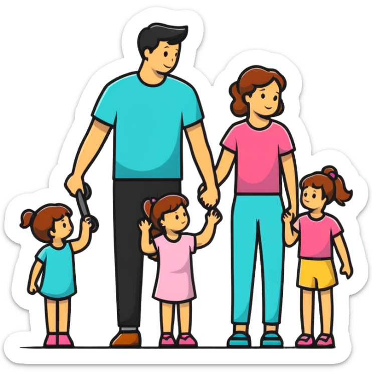 Family with mother, father and three little girls sticker