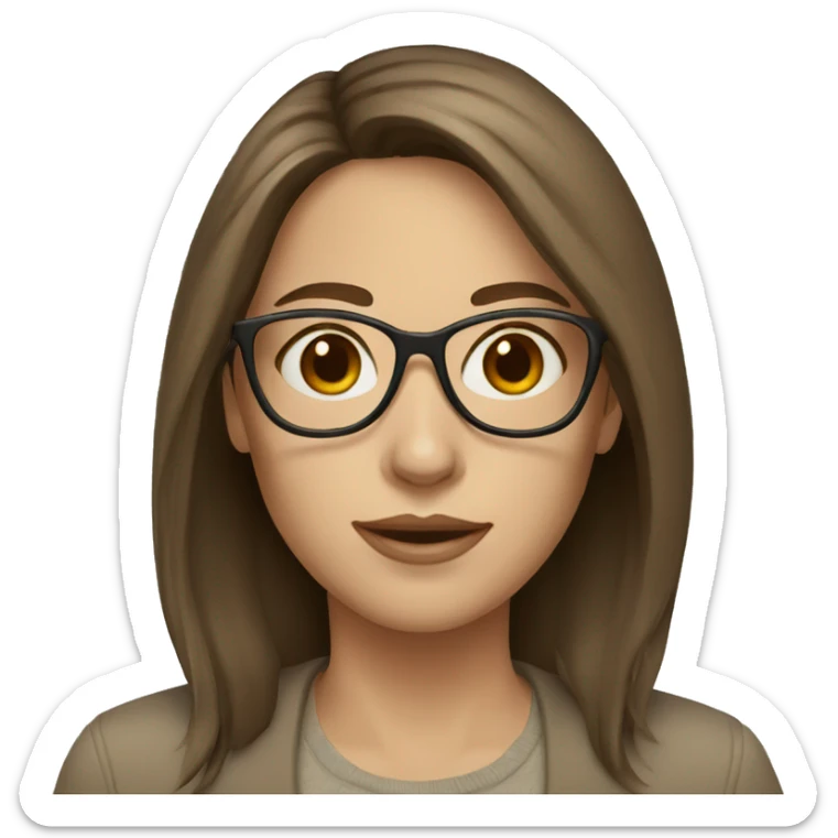 Woman with brown hair and a beige glasses, white skin sticker