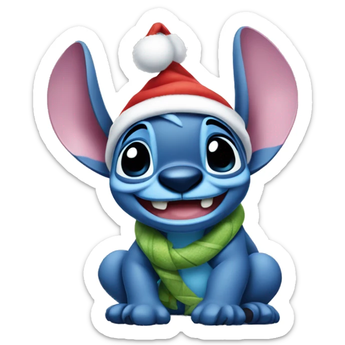make an cute emoji of the disney character stitch wearing a santa hat sticker