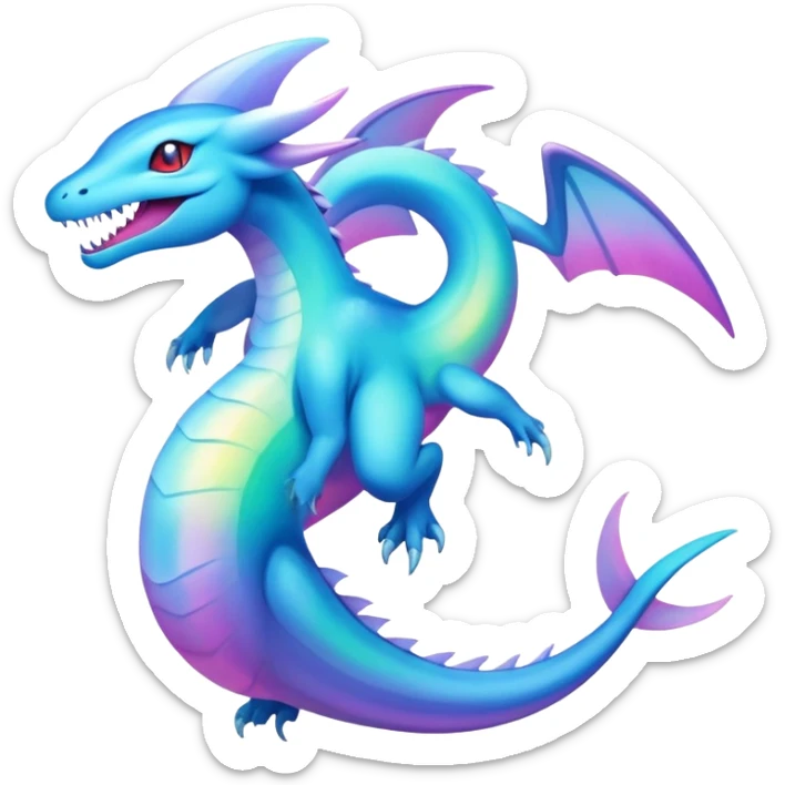 Colorful Iridescent Exotic Aurorus-Amaura-Salamence-Fakémon-hybrid-creature (full body)  sticker