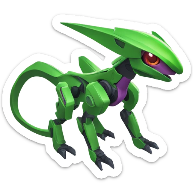 a green Genesect-Raptor-Fakémon—hybrid with a futuristic visor-helmet full body sticker