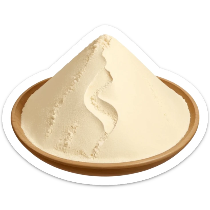 mound or scatter of wheat flour, fine pale white powder, uneven edges, dry and powdery surface, subtle texture, light shadows, no bowl or tools, clean 3D, soft shadows, transparent background, emoji scale sticker