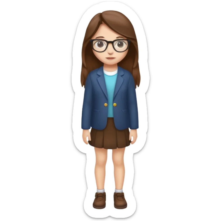 Full body Girl with glasses and long brown hair sticker