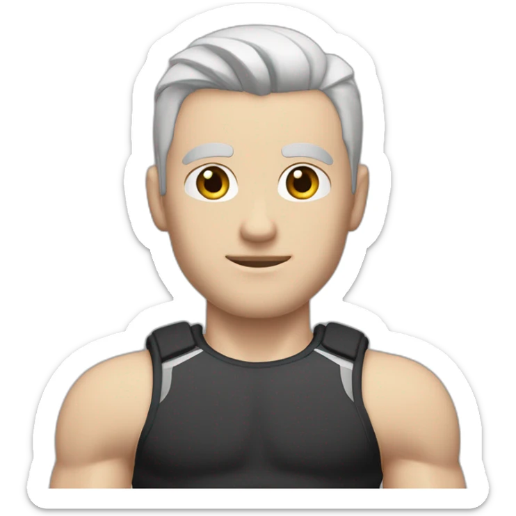 Pale skinned Fit Man With the biceps and dark brown hair in black shirt, gray sports shorts and white Sneakers His right hand near his back of the head sticker