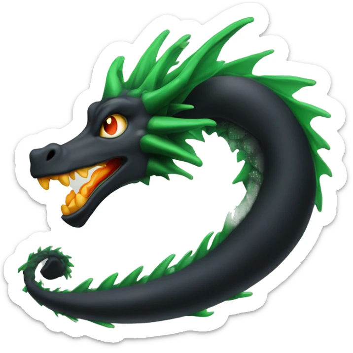 Dragón negro con ojos verdes y que largue  fuego verde de la boca  sticker