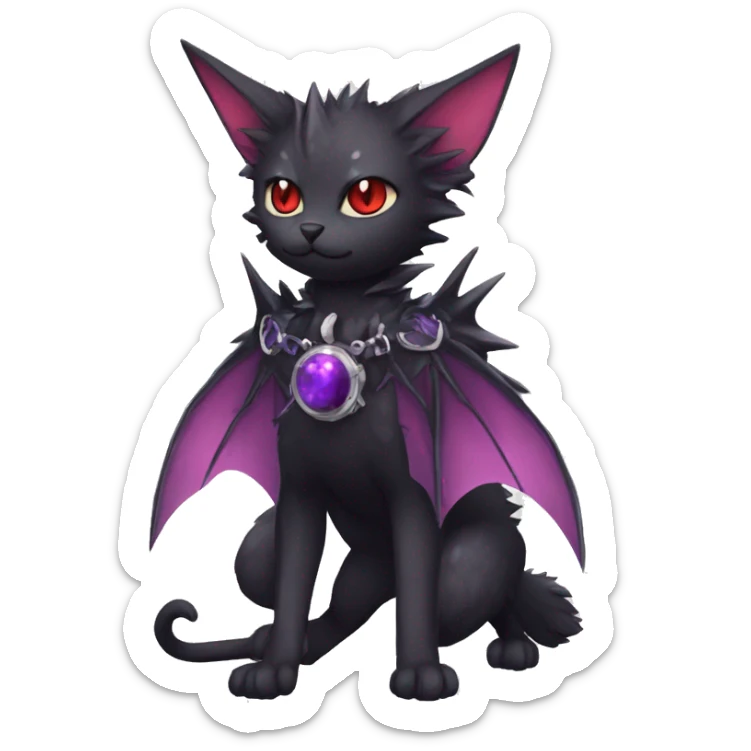 cool cute pretty black punk red Purple ethereal fantasy nargacuga-bat-cat-Fakemon spiked collar harness full body sticker